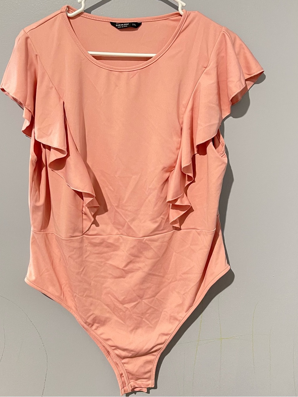 Shein Coral Pink Ruffle Sleeve Bodysuit Size 2X